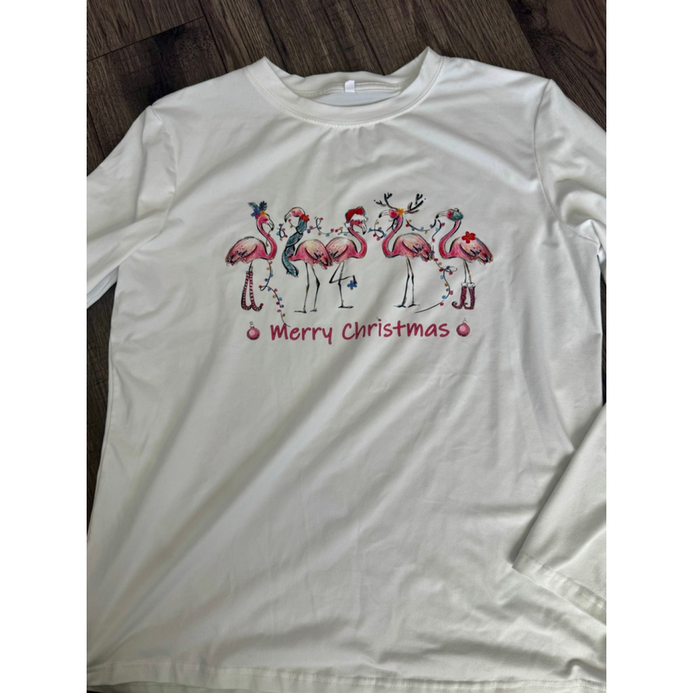 Etsy Purchased Large Heavier Polyester Material Christmas Flamingo Graphic Large